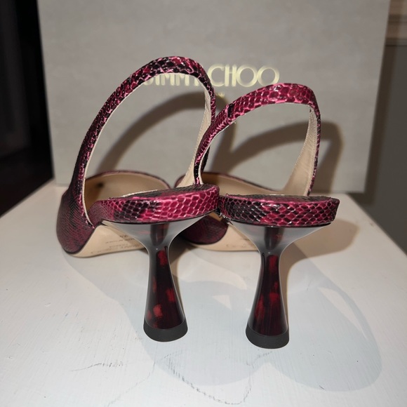 Jimmy Choo Fetto 65 Bordeaux Snake Printed Tortol Leather kitten heels - Picture 4 of 7